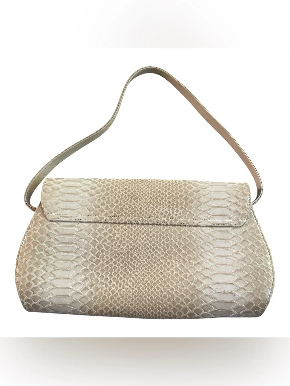 Stuart Weitzman Python Embossed Leather Envelope Shoulder Bag Taupe
